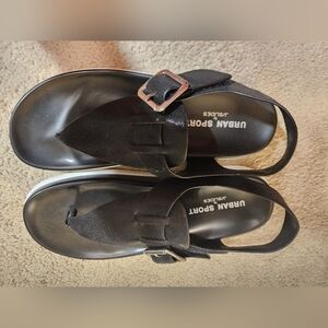 NEW Black Metallic Sandals J Slides/Urban Sport Velcro Close Comfort Sz 9 Beach